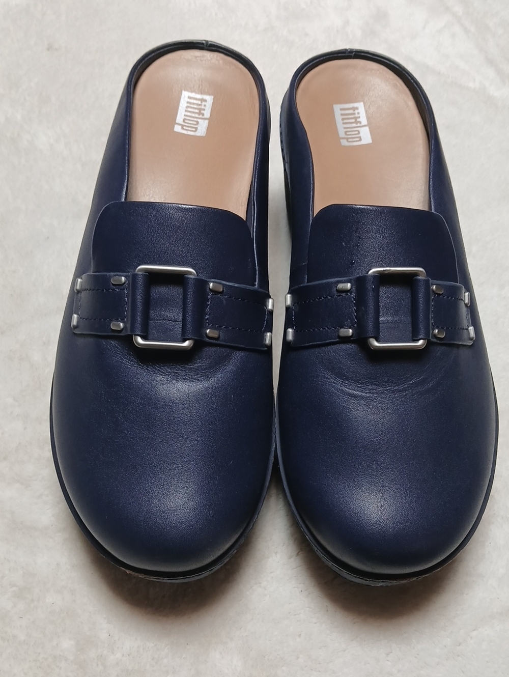 FitFlop Pilar Navy Leather Slip-On Mules Size 8